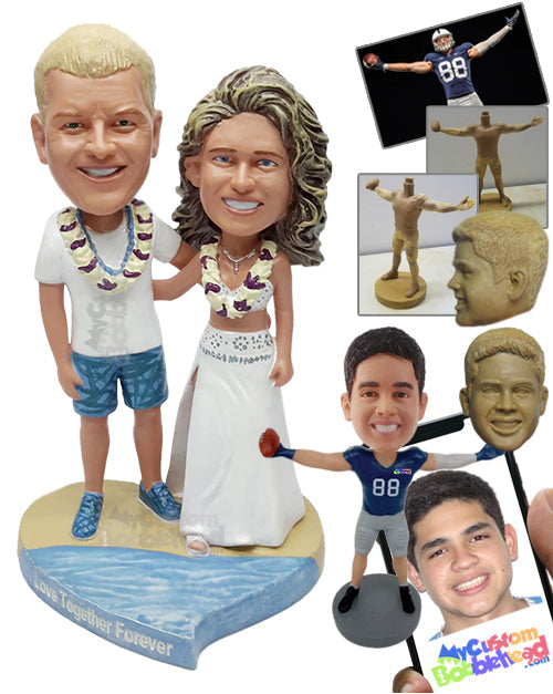 Beach Couple Wearing Nice Clothing and Flower Leis and Having a Good Day Personalized Bobblehead