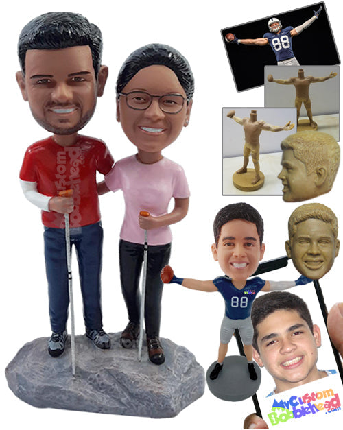 Hiking couple wearing shirts and hiking boots Personalized Bobblehead