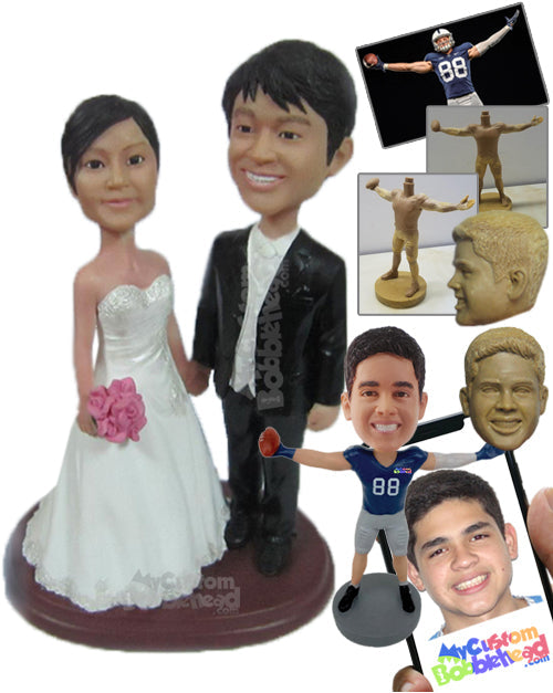 Wedding Couple Holding Hands in Bridal Attire Personalized Bobblehead