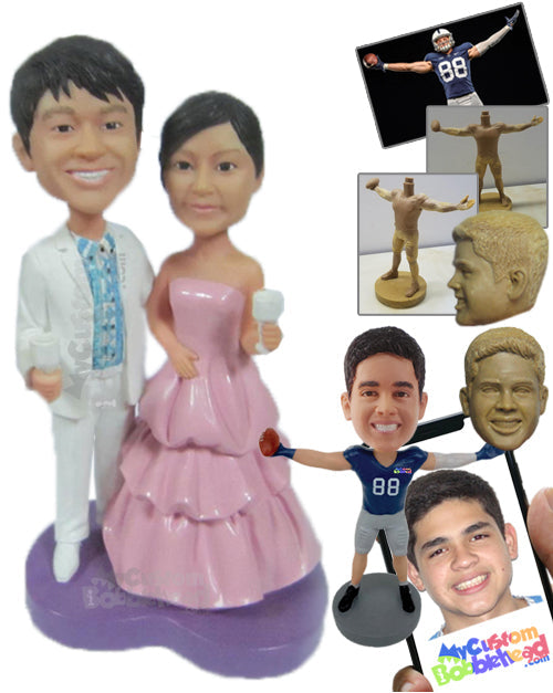 Wedding Couple Celebrating with Wine Personalized Bobblehead