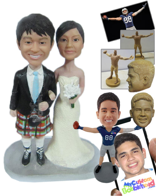 Lovely Wedding Couple With Groom Wearing Fancy Shorts Personalized Bobblehead