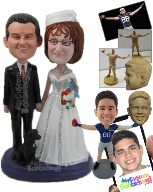 Wedding Couple with Pet Dog Personalized Bobblehead