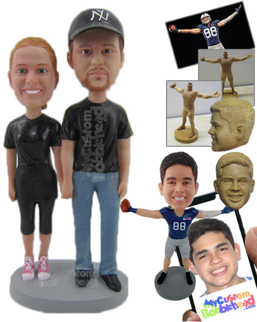 Couple Standing Together in Casual Outfits Personalized Bobblehead