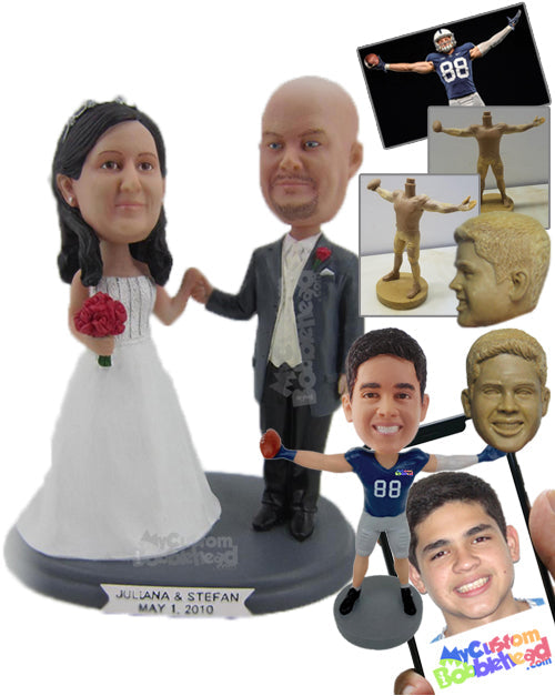 Bride & Groom in Wedding Attire, Vowing Eternal Togetherness Personalized Bobblehead