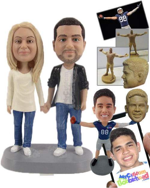 Stylish Modern Couple in Fashionable Casual Outfit Personalized Bobblehead