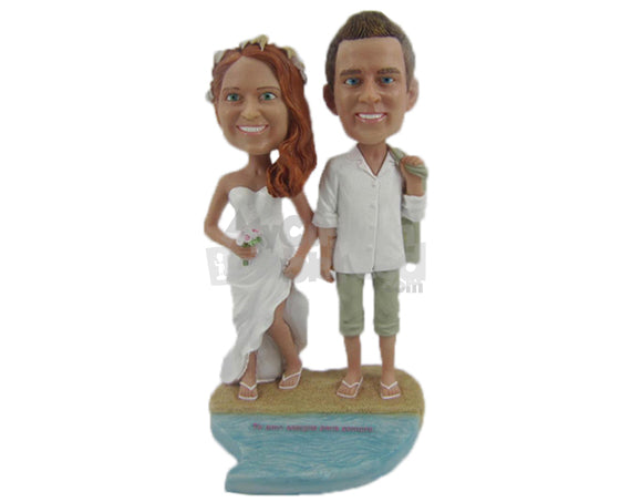 Custom Bobblehead Destination Wedding Couple On A Beach Front - Wedding & Couples Bride & Groom Personalized Bobblehead & Cake Topper