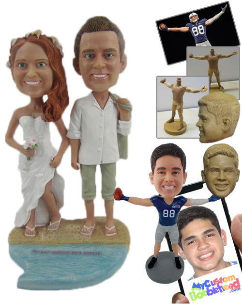 Destination Wedding Couple on a Beach Front Personalized Bobblehead