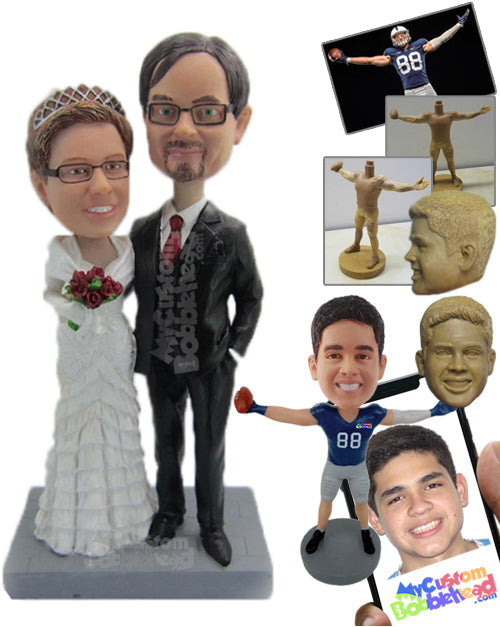 Couple in Classic Wedding Attire Ready for a Photo Shoot Session Personalized Bobblehead