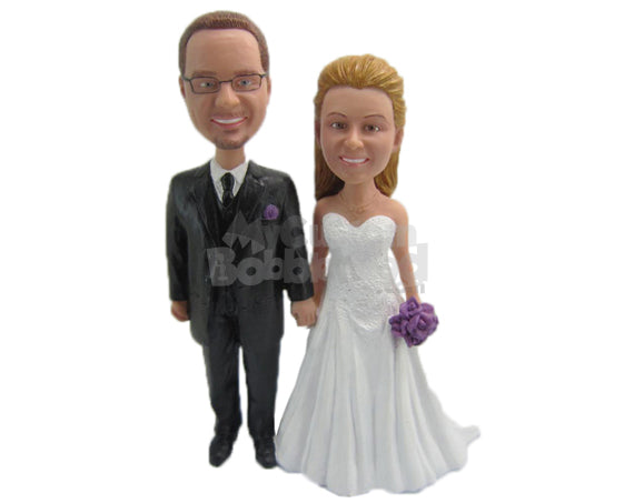 Custom Bobblehead Wedding Couple In Sexy Wedding Attire - Wedding & Couples Bride & Groom Personalized Bobblehead & Cake Topper