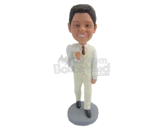 Custom Bobblehead Stylish Groom Wearing Formal Attire With His Jacket Over His Shoulder - Wedding & Couples Grooms Personalized Bobblehead & Cake Topper