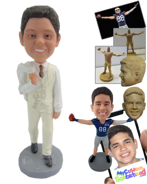 Stylish Groom Wearing Formal Attire with Jacket Over Shoulder Personalized Bobblehead