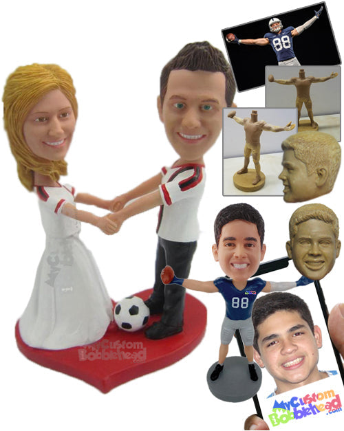 Soccer-Loving Couple Wearing Sports Attire Personalized Bobblehead