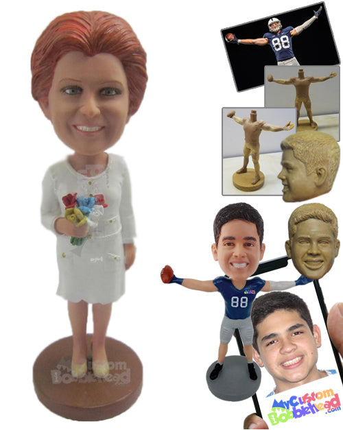 Mother of the Bride in Beautiful Gown Holding a Bouquet Personalized Bobblehead