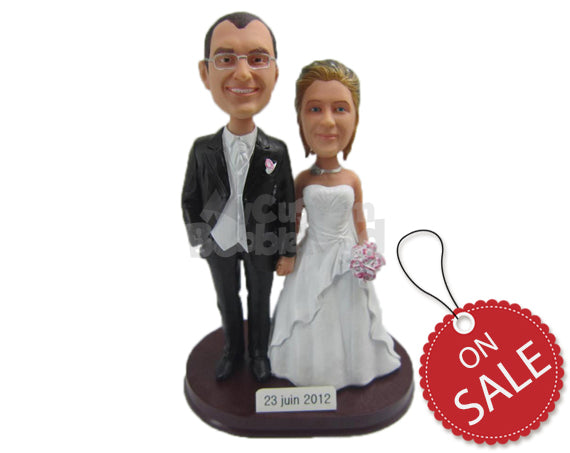 Custom Bobblehead Lovely Wedding Couple In Their Wedding Costume - Wedding & Couples Bride & Groom Personalized Bobblehead & Cake Topper