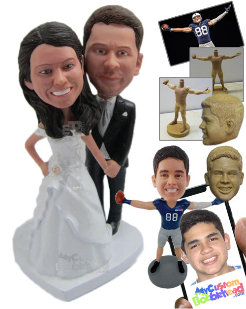 Bride and Groom in Wedding Attire, Ready for Photo Shoot Personalized Bobblehead