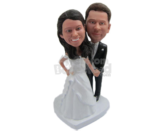 Custom Bobblehead Bride And Groom In Their Wedding Attire Ready For Photo Shoot - Wedding & Couples Bride & Groom Personalized Bobblehead & Cake Topper