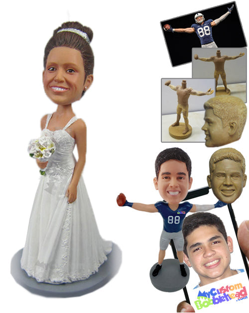 Beautiful Bride in Gorgeous Gown Holding a Bouquet Personalized Bobblehead