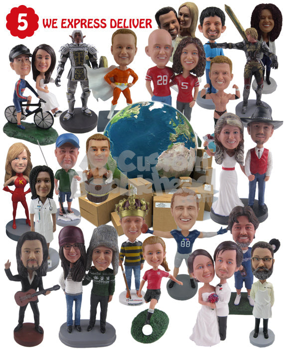 Custom Bobblehead Couple Running Their Own Property Business - Wedding & Couples Couple Personalized Bobblehead & Cake Topper