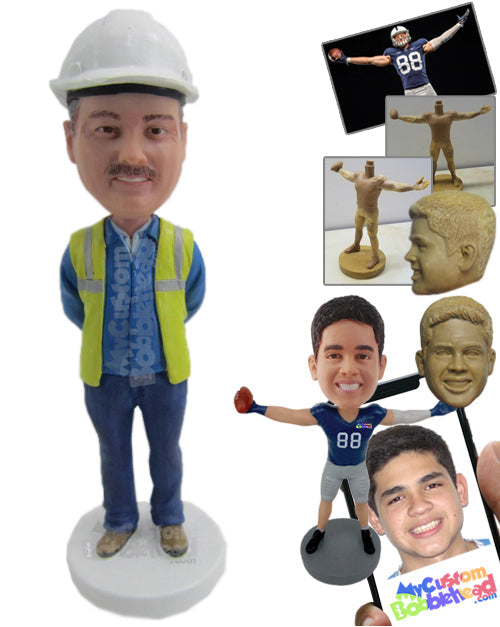 Architect Wearing a Jacket and Jeans Working on a Project Personalized Bobblehead