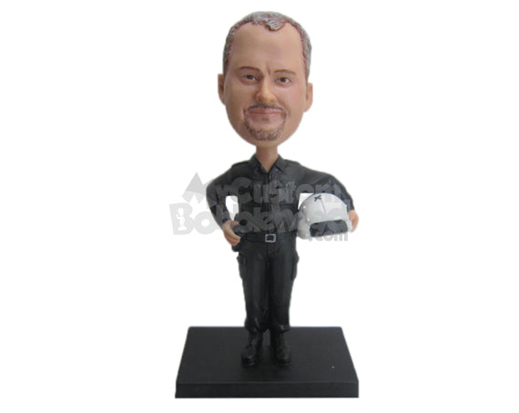 Custom Bobblehead Neighborhood Police Officer Holding A Helmet - Careers & Professionals Arm Forces Personalized Bobblehead & Cake Topper