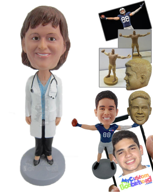 Gorgeous Female Doctor Wearing a Lab Coat in High Heels Personalized Bobblehead