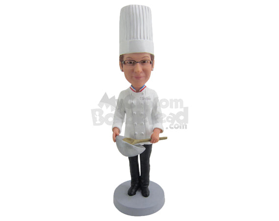 Custom Bobblehead Busy Chef Cooking And Wearing His Apron - Careers & Professionals Chefs Personalized Bobblehead & Cake Topper