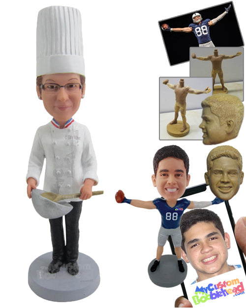 Busy Chef Cooking and Wearing His Apron Personalized Bobblehead