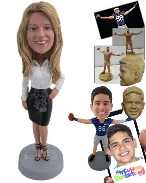 Gorgeous Corporate Woman in Trendy Shirt and Skirt Personalized Bobblehead