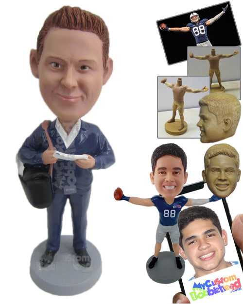 Mail Carrier Wearing Jacket with a Bag Over His Shoulder Personalized Bobblehead