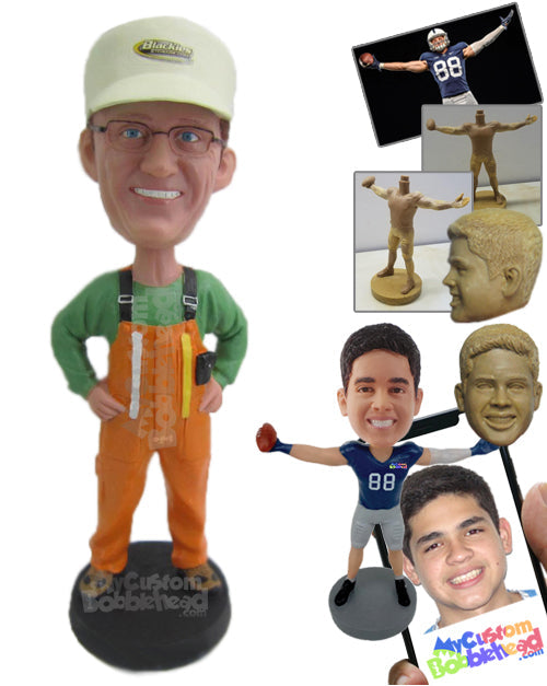 Engineer Wearing a Suspender with Some Equipment in His Pocket Personalized Bobblehead