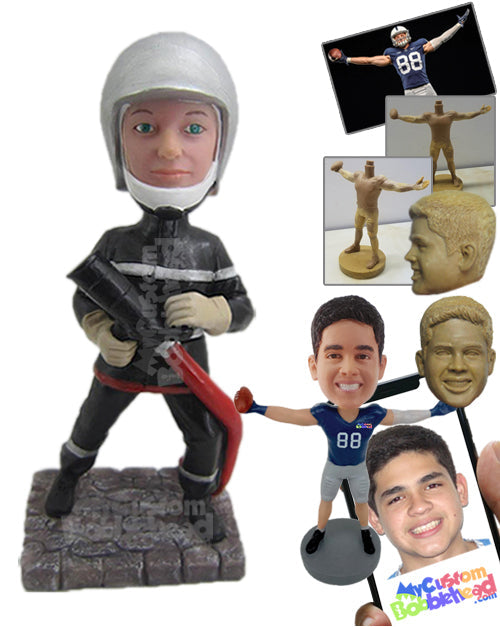 Firefighter in Full Uniform in the Middle of the Action Personalized Bobblehead