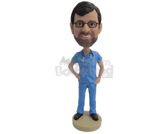 Custom Bobblehead Cool Doctor In T-Shirt And Pants Giving A Pose - Careers & Professionals Medical Doctors Personalized Bobblehead & Cake Topper