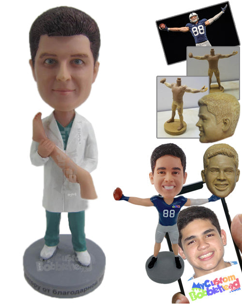 Orthopedic Doctor with a Leg Prop in His Hands Personalized Bobblehead