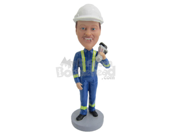 Custom Bobblehead Male Engineer In Uniform With A Work Equipment - Careers & Professionals Firefighters Personalized Bobblehead & Cake Topper