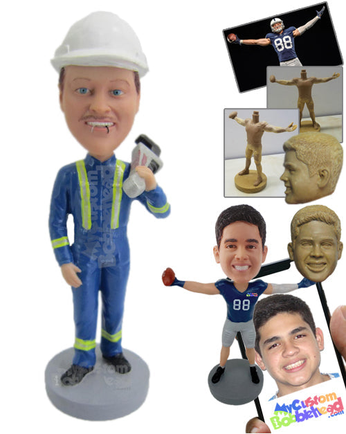 Male Engineer in Uniform with Work Equipment Personalized Bobblehead