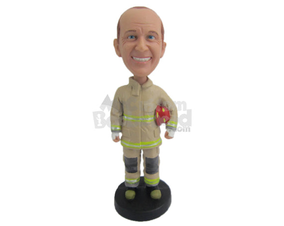 Custom Bobblehead Firefighter Full Ready At Your Service - Careers & Professionals Firefighters Personalized Bobblehead & Cake Topper