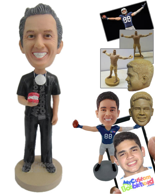 Male Dentist showing False Teeth Personalized Bobblehead