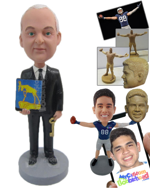 Corporate Man With Phot and Key in Hand Personalized Bobblehead