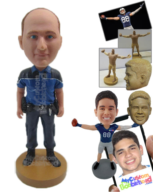 Police Officer Wearing a T-Shirt at Your Service Personalized Bobblehead