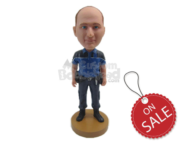 Custom Bobblehead Police Officer Wearing A T-Shirt At Your Service - Careers & Professionals Arm Forces Personalized Bobblehead & Cake Topper