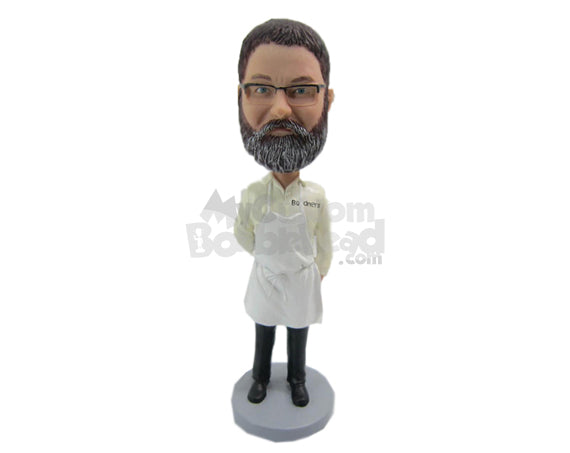 Custom Bobblehead Cook Wearing A Apron Over His Shirt - Careers & Professionals Chefs Personalized Bobblehead & Cake Topper