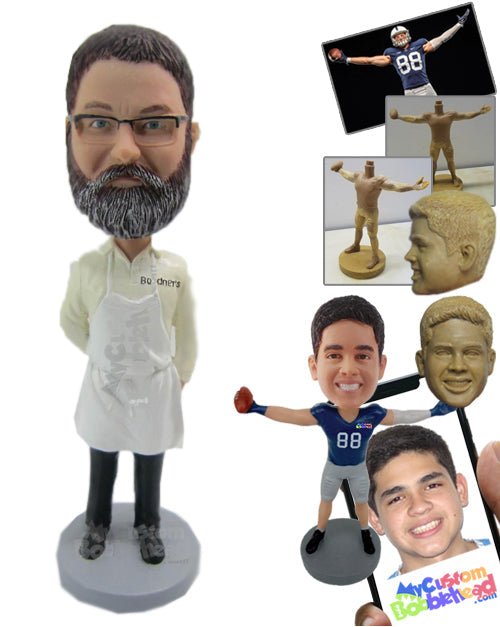 Cook Wearing An Apron Over His Shirt Personalized Bobblehead