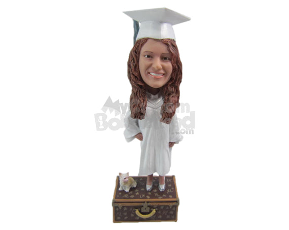 Custom Bobblehead Graduated Gal With Gorgeous Gown - Careers & Professionals Graduates Personalized Bobblehead & Cake Topper