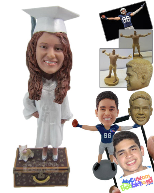 Graduated Gal with Gorgeous Gown Personalized Bobblehead