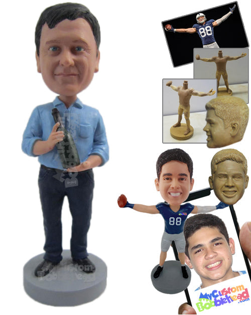 Businessman Celebration with a Bottle of Wine Personalized Bobblehead