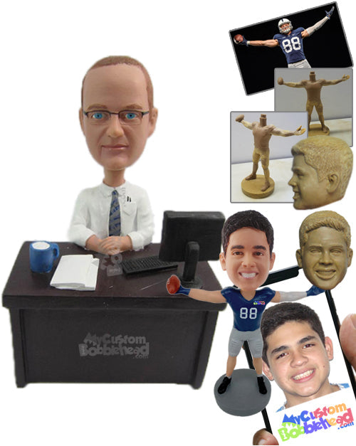 Corporate Male with a Tie Working at His Desk Personalized Bobblehead