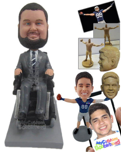 Stylish Dude Sitting in Wheelchair Wearing Formal Outfit Personalized Bobblehead