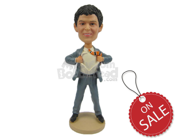 Custom Bobblehead Corporate Fella Tearing His Shirt - Careers & Professionals Corporate & Executives Personalized Bobblehead & Cake Topper