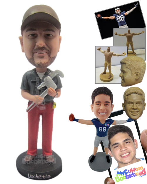 Stylish Engineer in His Outfit Holding Engineering Equipment Personalized Bobblehead