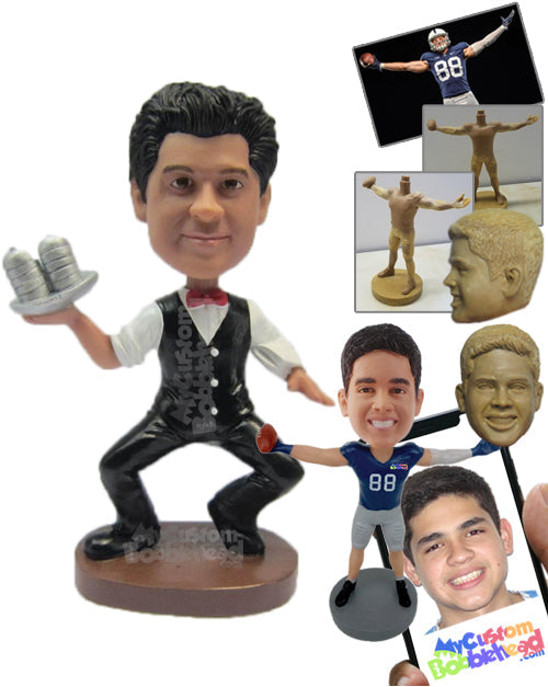 Waiter Ready to Serve in Uniform Personalized Bobblehead